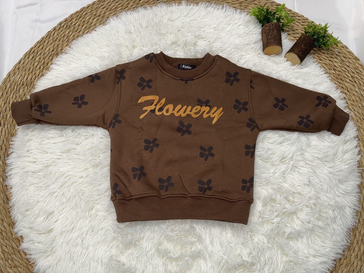 Flowery Sweatshirt Brown - Girl (Gold Text Embroidery)-05