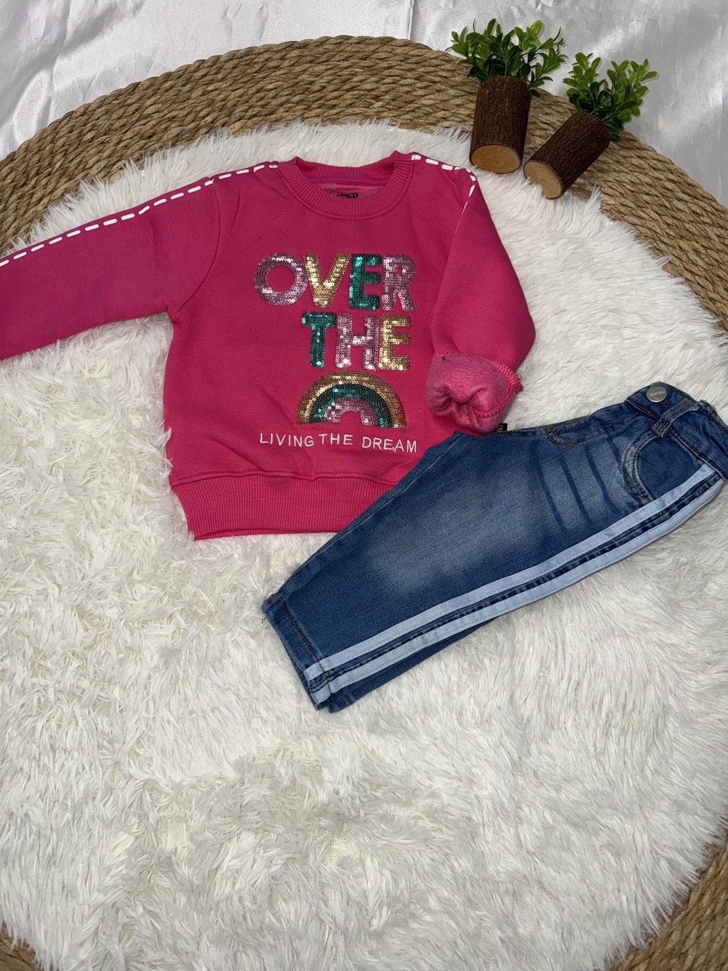 Over The Rainbow Set Pink - Girl (Side Stripe Jeans)-02