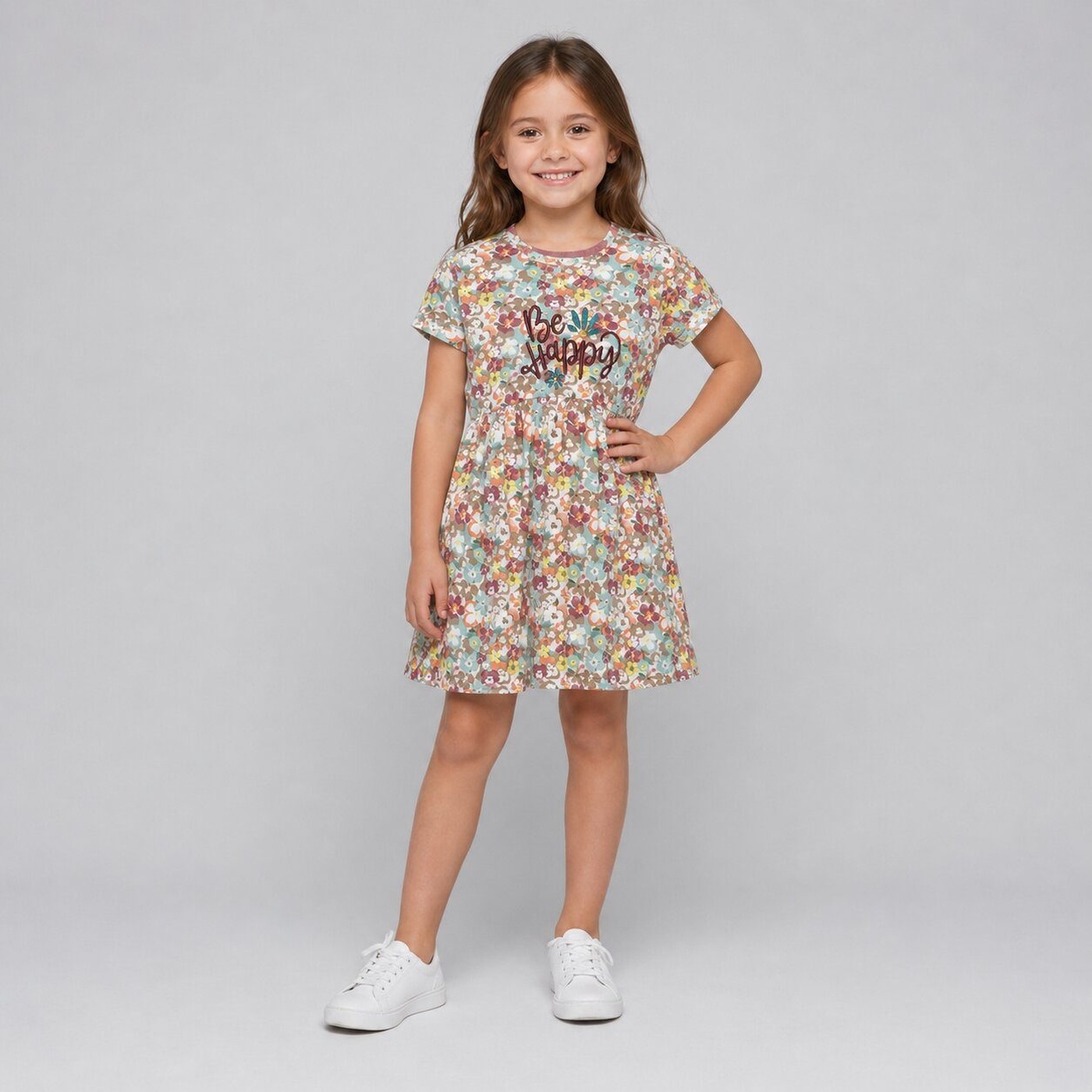 Be Happy Multi-Color Dress - Girl (Floral)-06