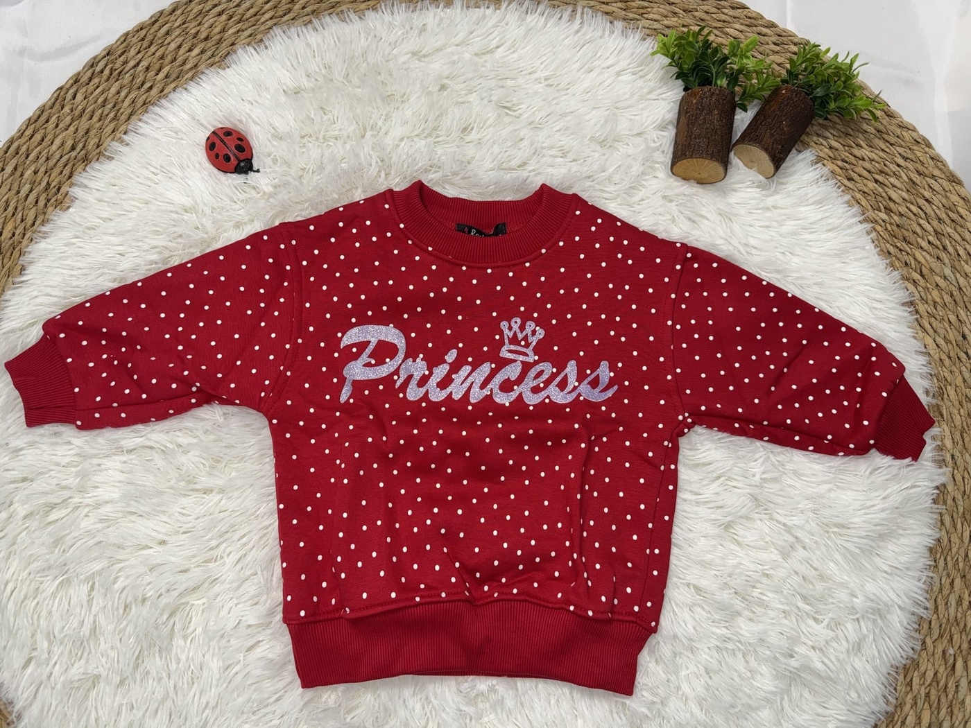 Princess Polka Dot Sweatshirt Red - Girl (Silver Glitter Text)-02
