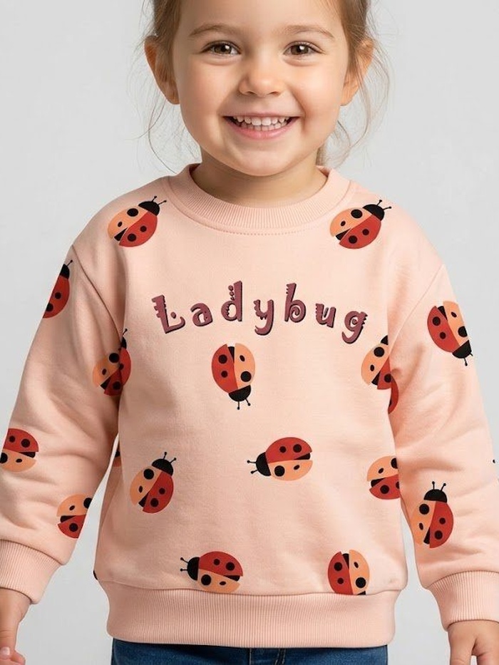 Ladybug Sweatshirt Light Pink - Girl (All Over Ladybug Print)
