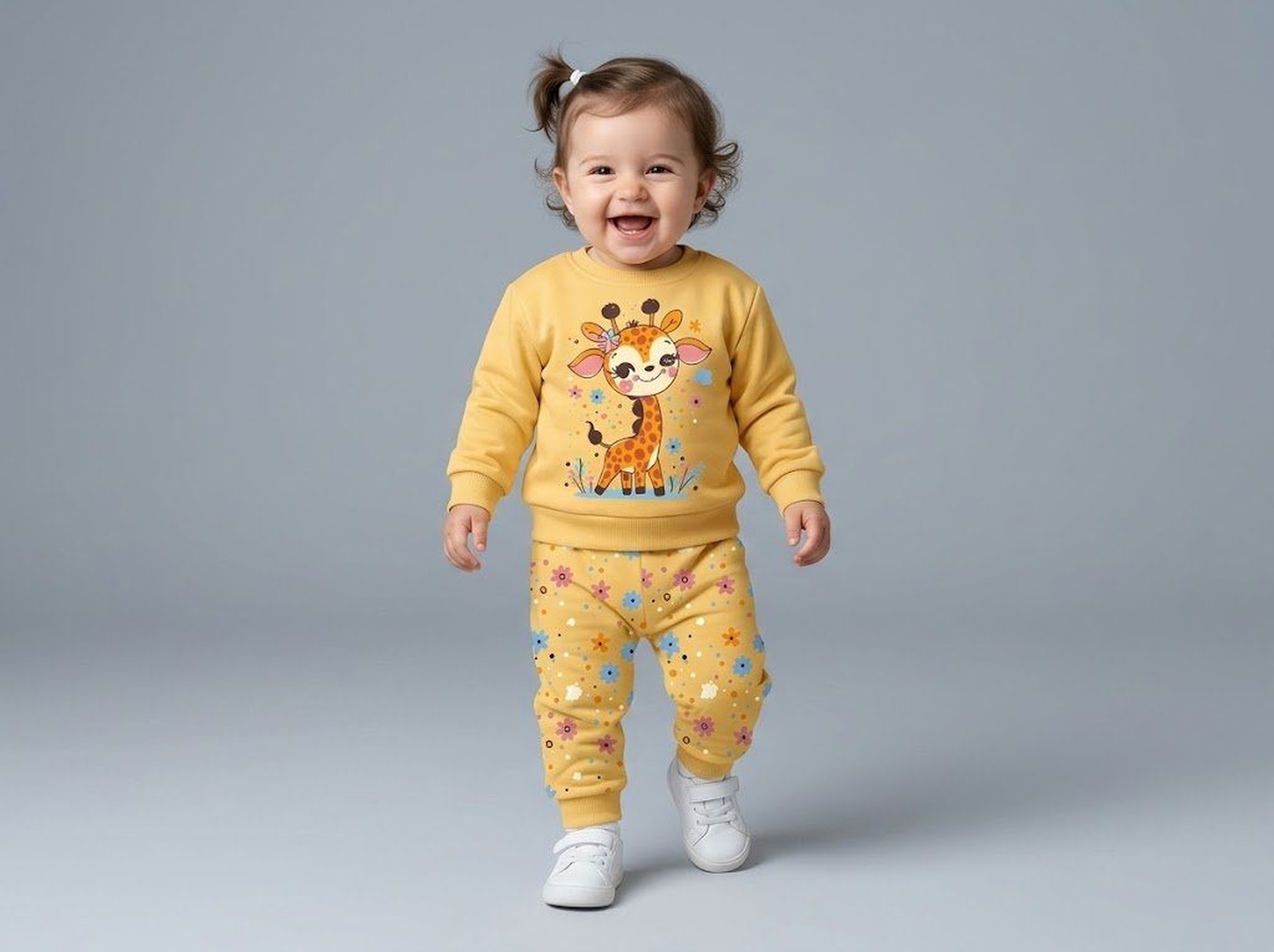 Giraffe Yellow Set - Girl (Floral Pants)-01