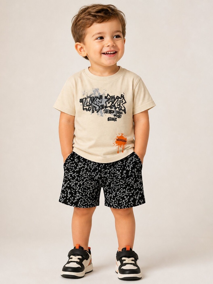 Graffiti Beige Shorts Set - Boy (Speckled Shorts)
