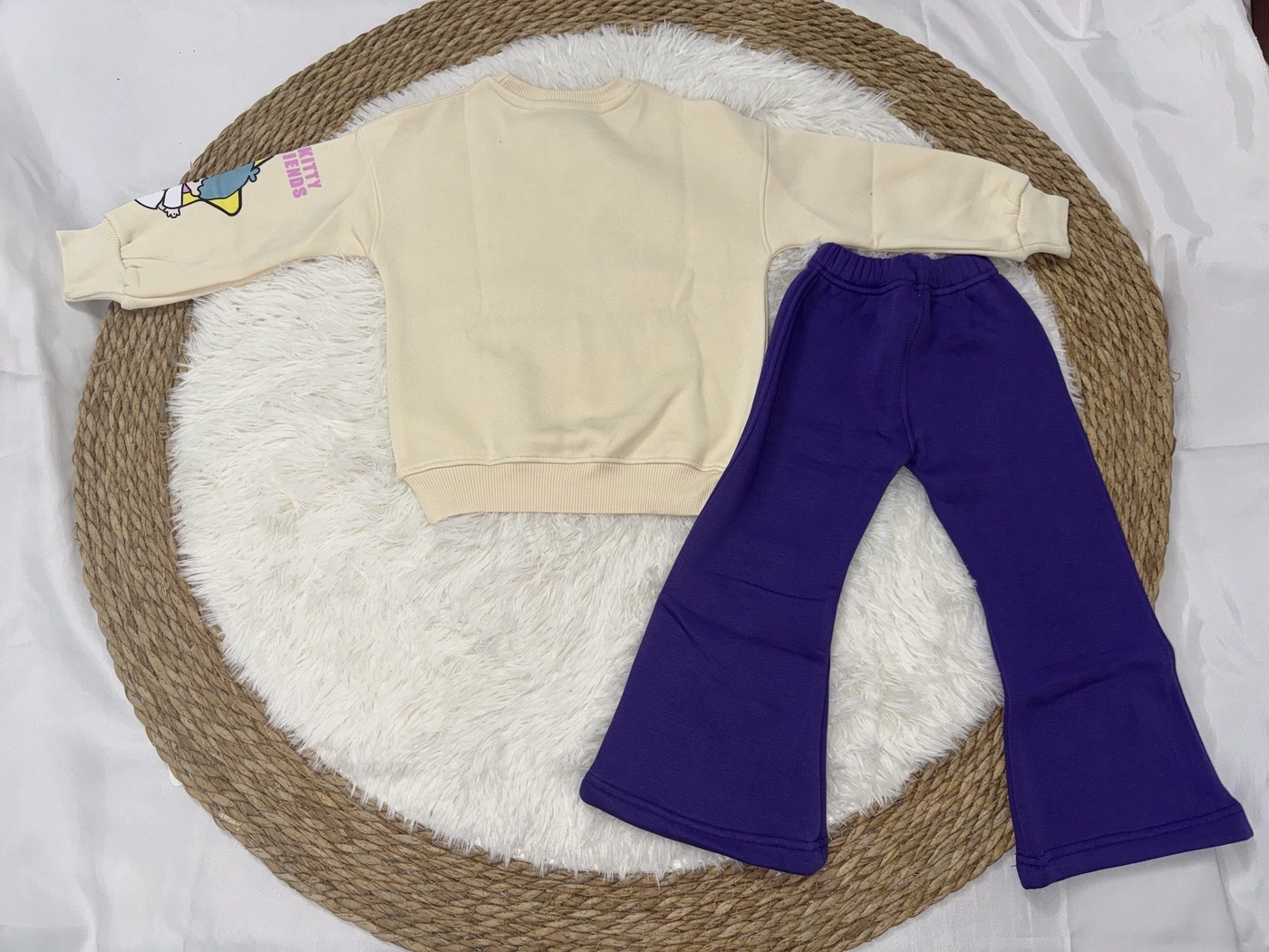 Sanrio Hello Kitty Set Cream & Purple - Girl (Flared Pants)-02
