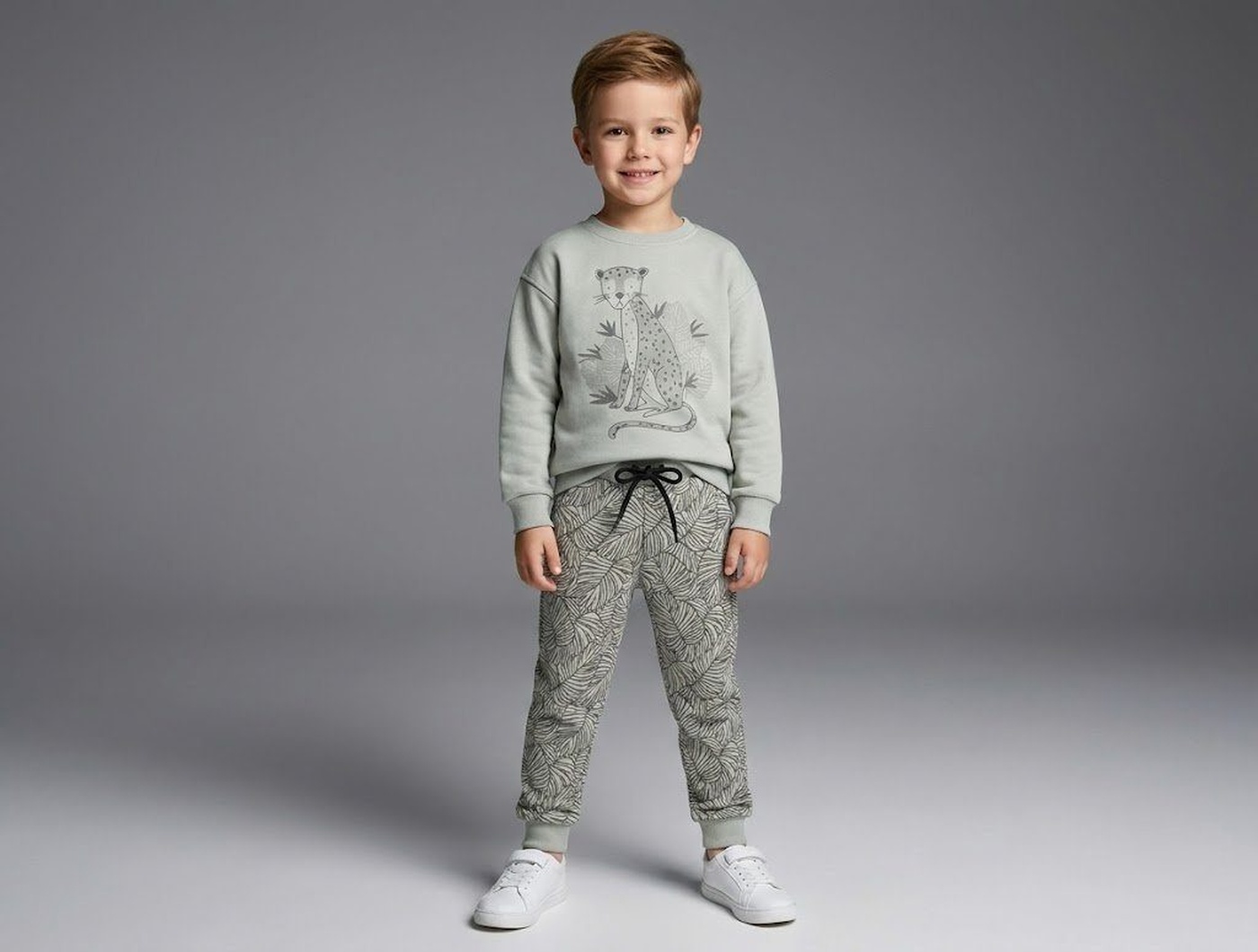 Grey Leopard Set - Boy (Leaf Print Pants)-05