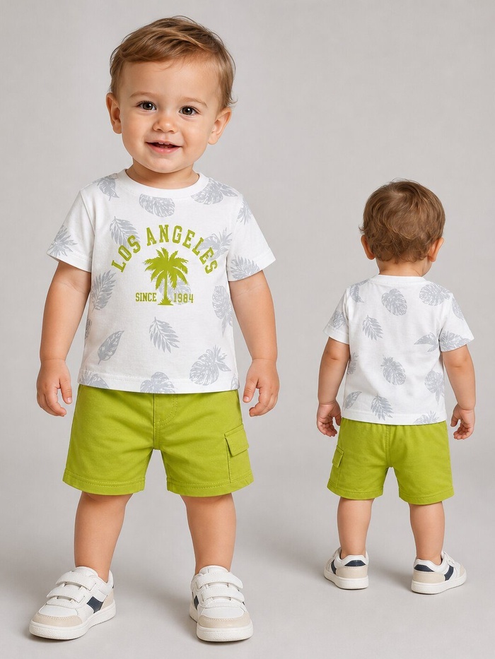 Los Angeles Lime Green Shorts Set - Boy (Palm Graphic)