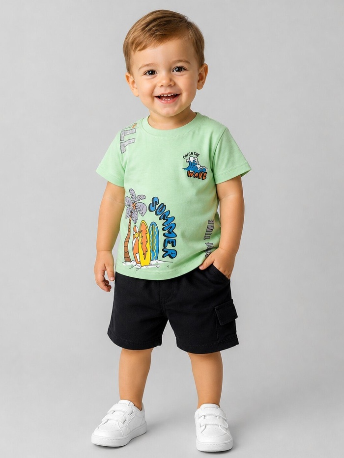 Summer Green Shorts Set - Boy (Surf Graphic)