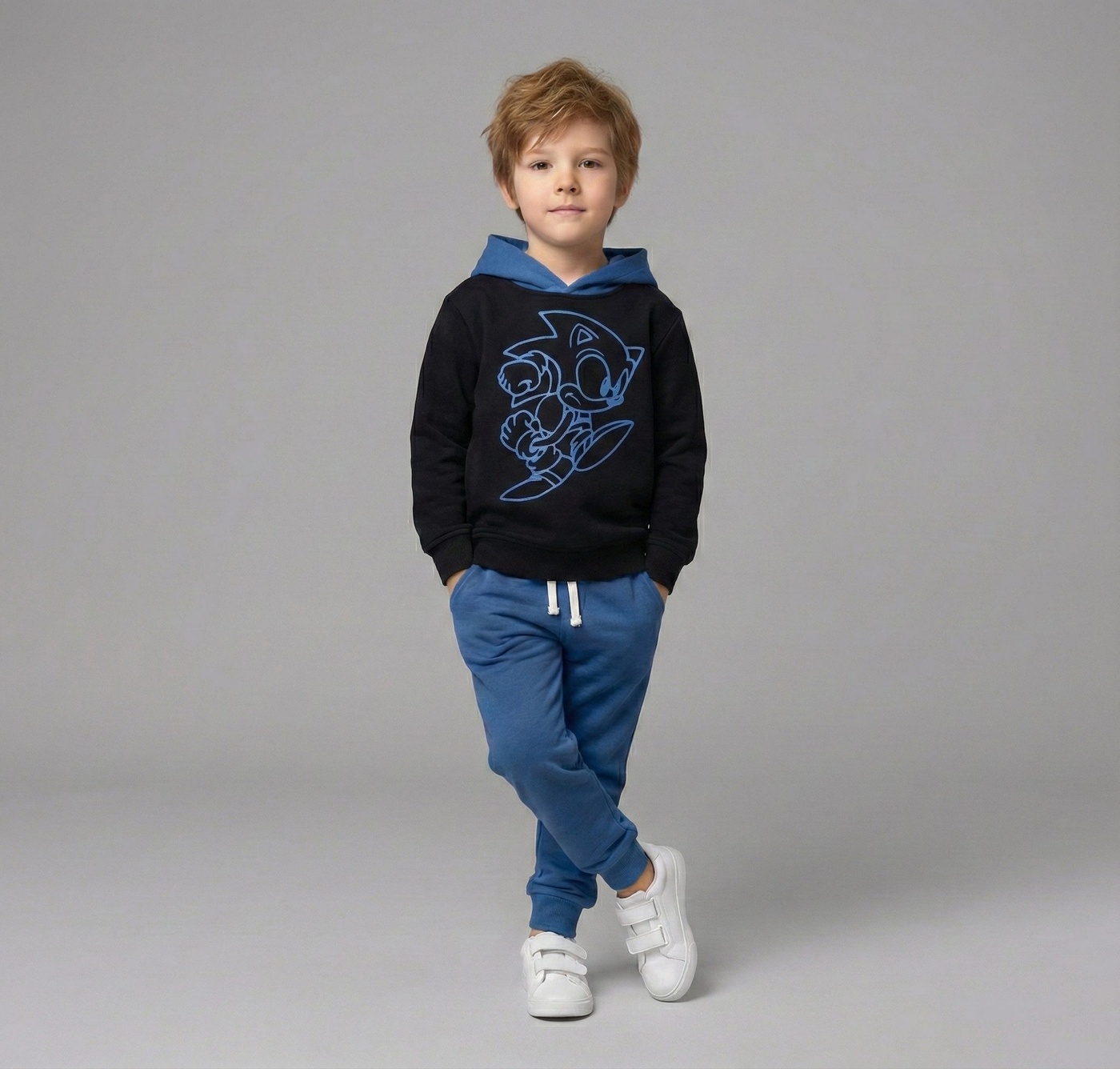 Sonic The Hedgehog Set Black & Royal Blue - Boy (Neon Outline Print)-06