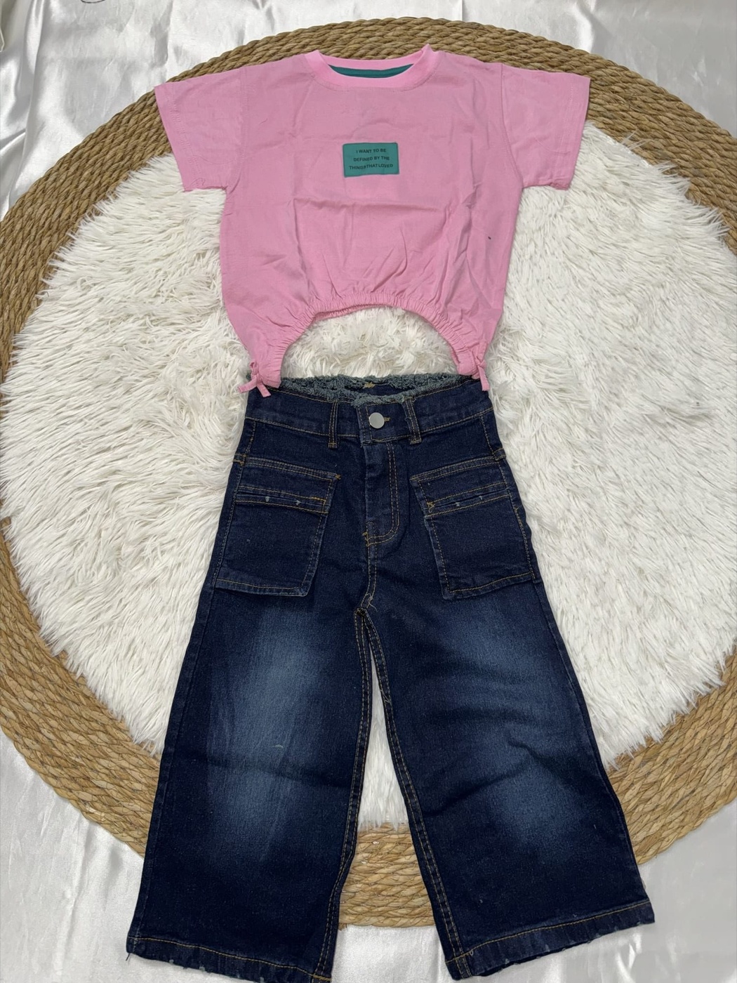 Pink Wide-Leg Jeans Set - Girl (Side Bows)-03