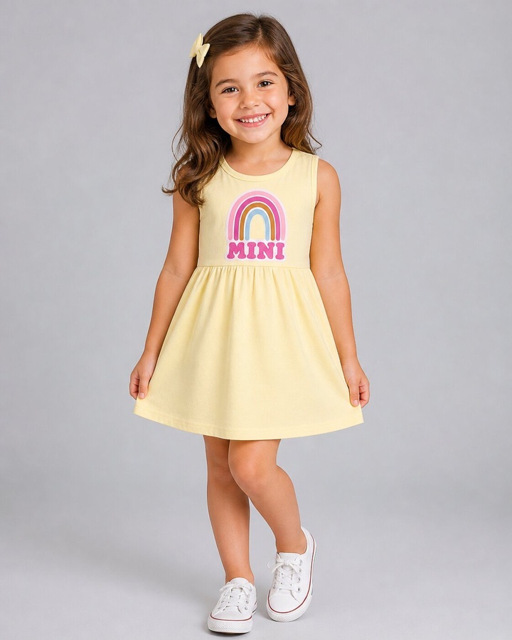 Brand Rainbow Yellow Dress - Girl (Rainbow Graphic)