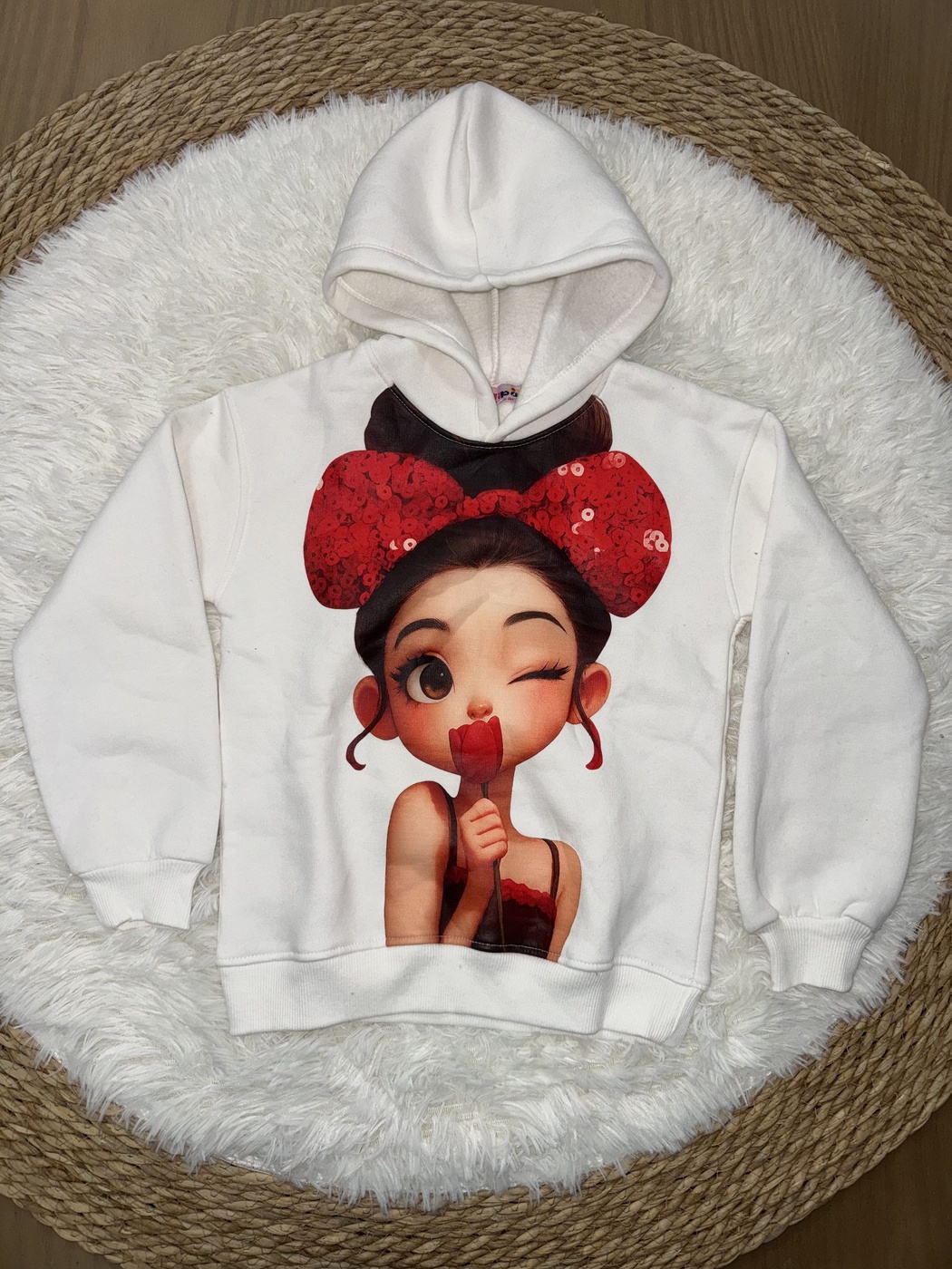 Minnie Doll White Hoodie - Girl (Holding Rose)-10