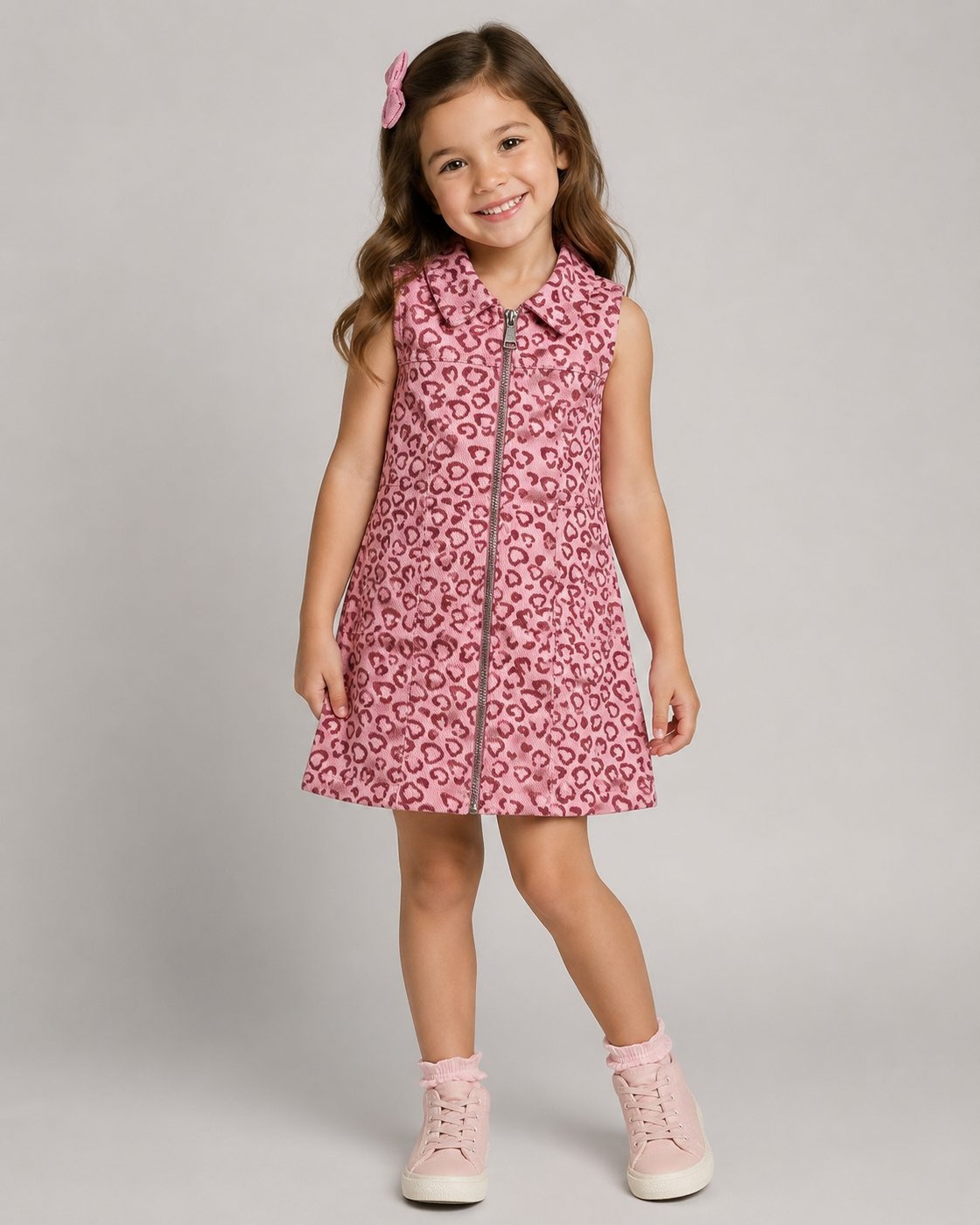 Leopard Pink Zip Dress - Girl (Collared)-08