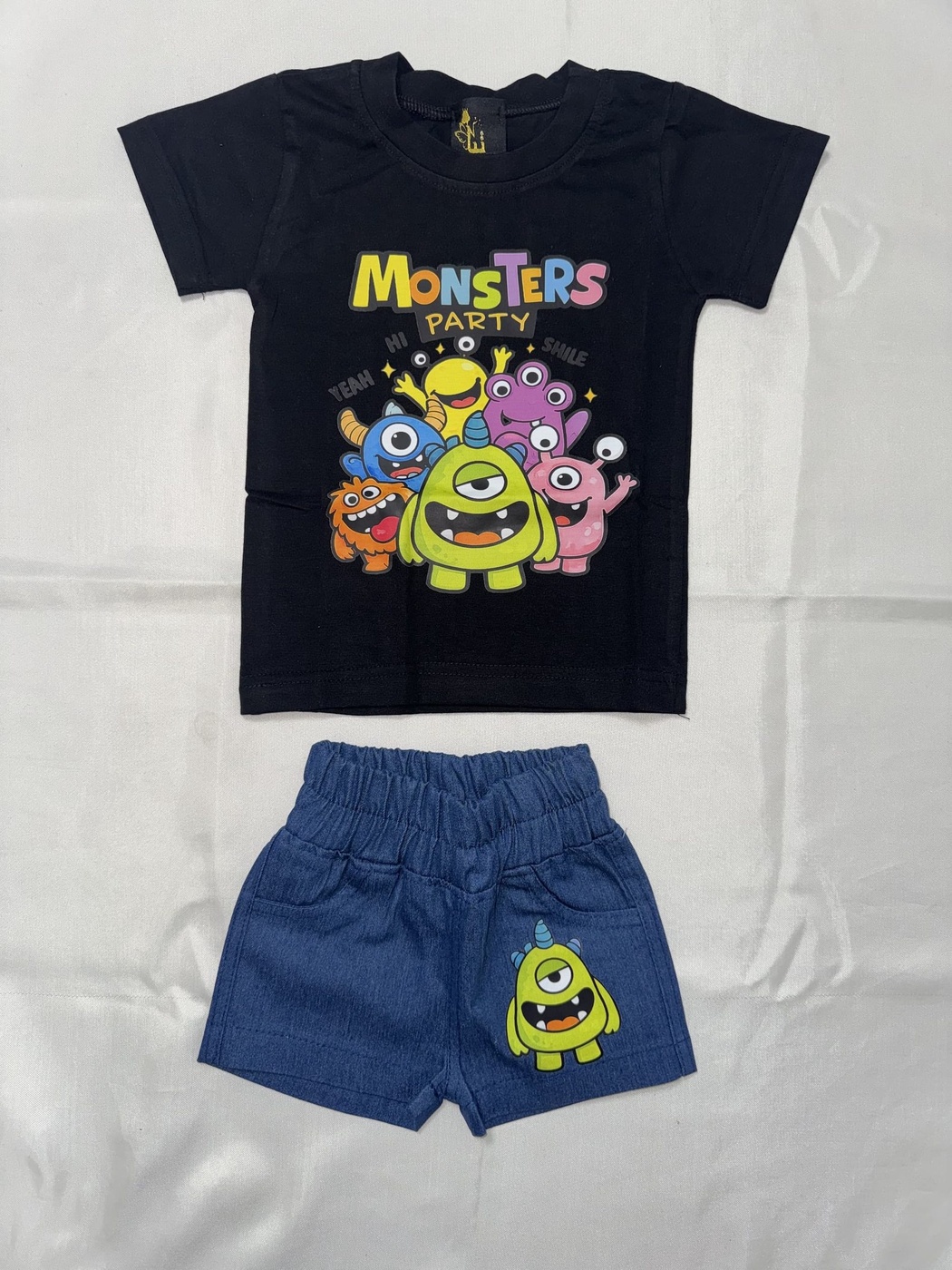 Monsters Party Black Shorts Set - Boy (Front Monster Graphic)-01