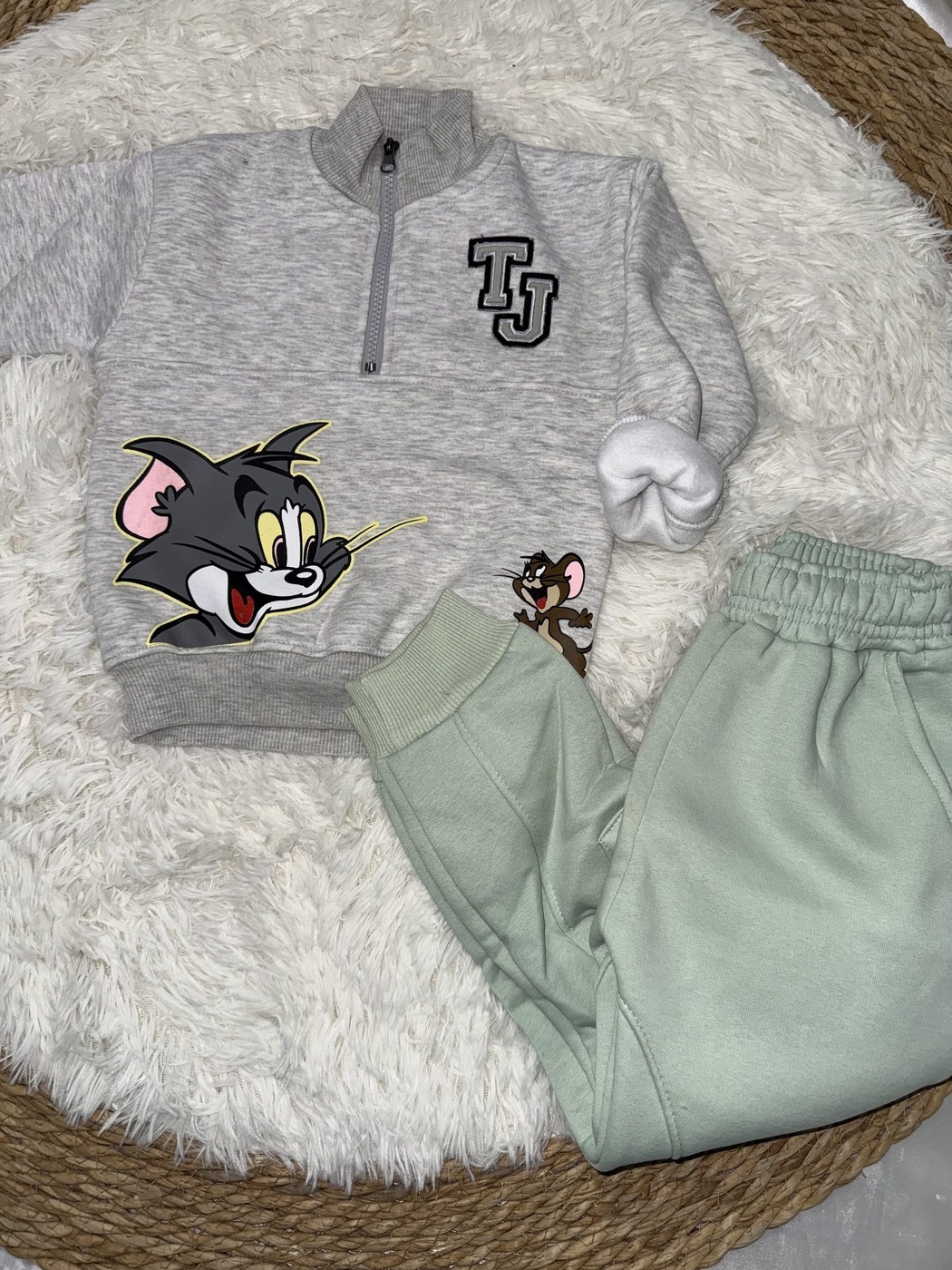 Tom & Jerry Half Zip Set Grey - Boy (Mint Green Cargo Pants)-10