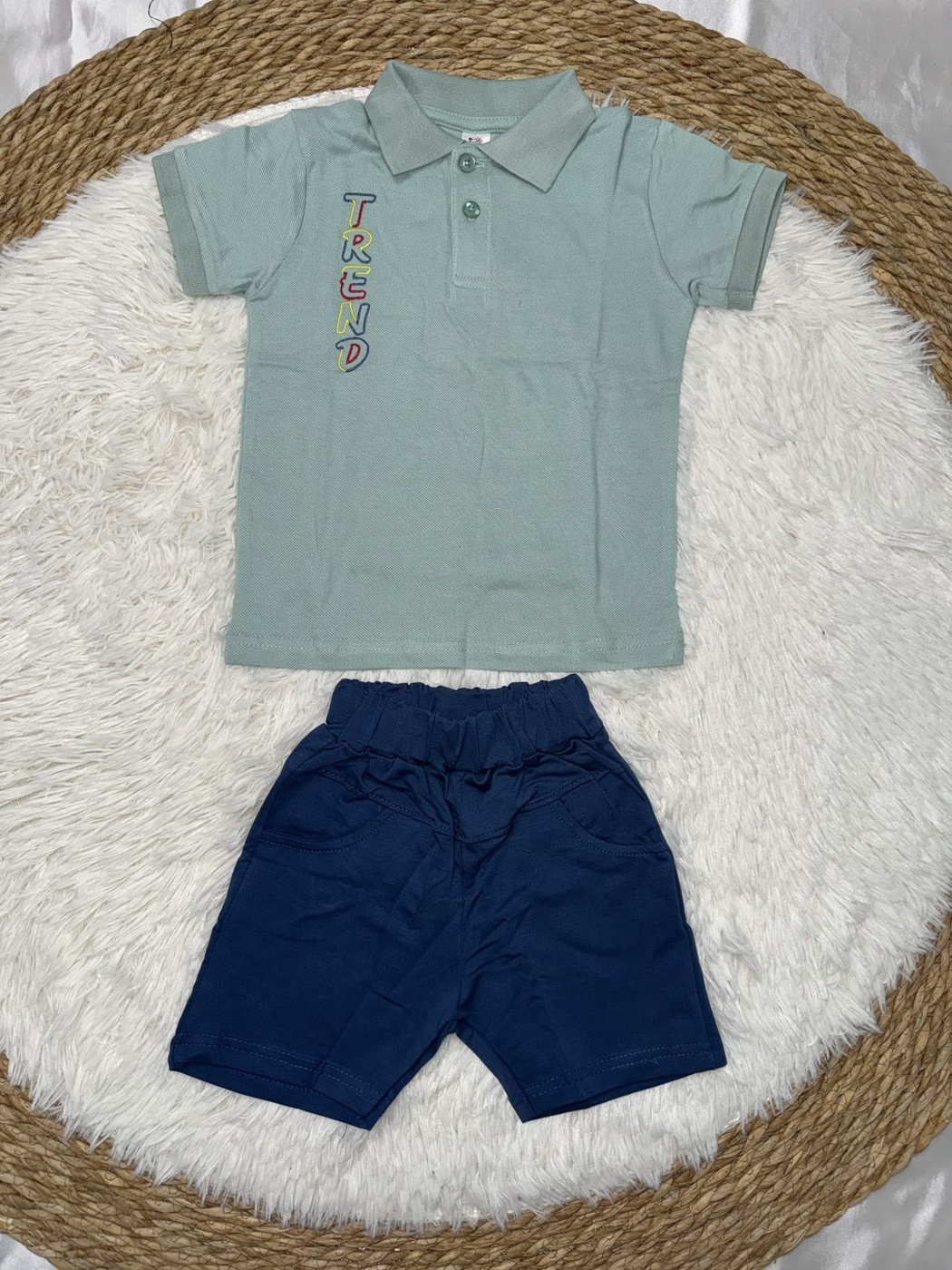 Lettered Light Blue Polo Shorts Set - Boy (Polo Collar)-6-9M