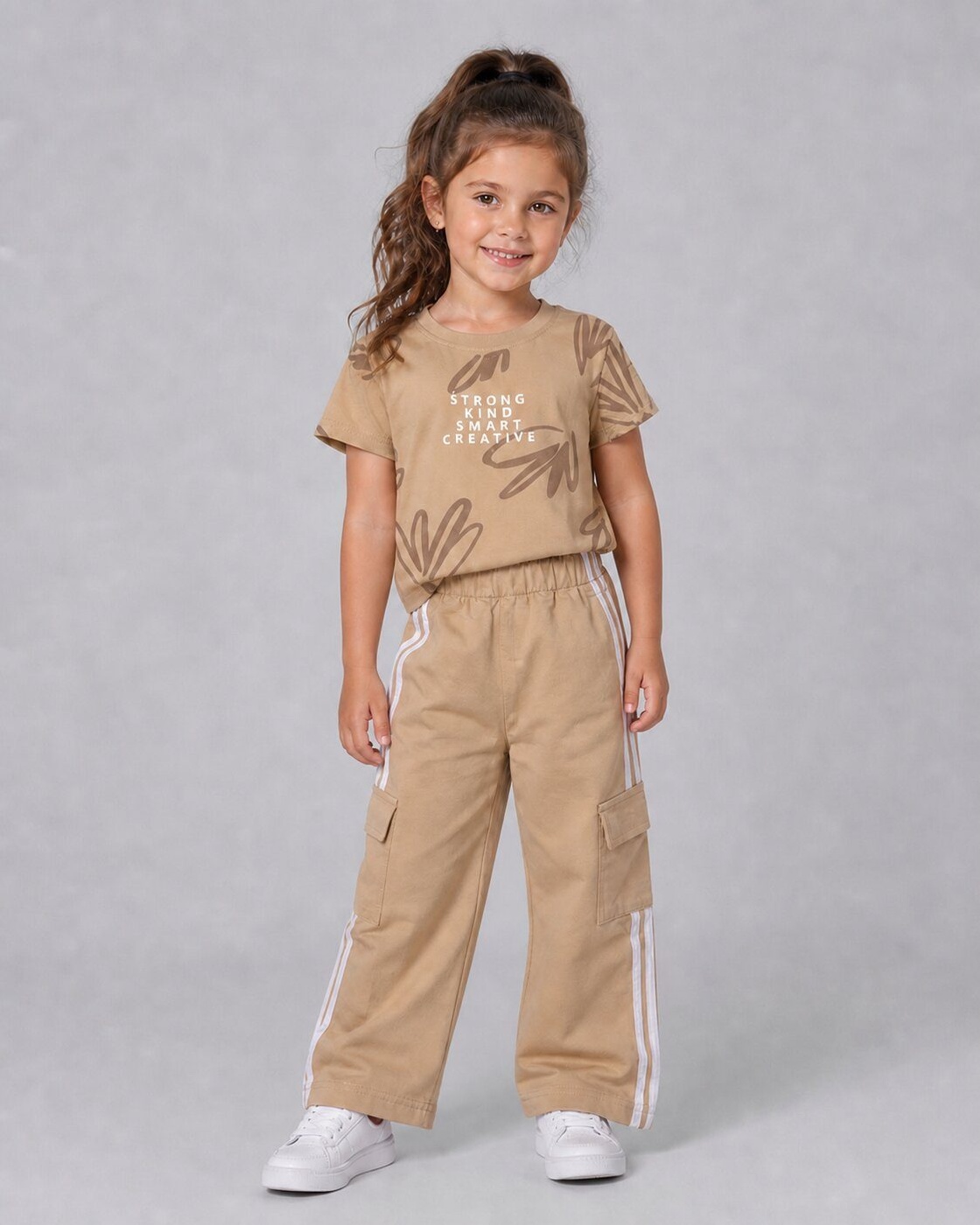 Kind Creative Beige Pants Set - Girl (Side Stripes)-06