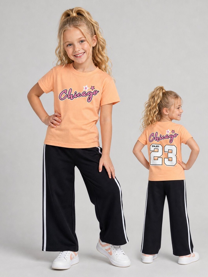 Chicago Orange and Black Set - Girl (Side Stripe Pants)