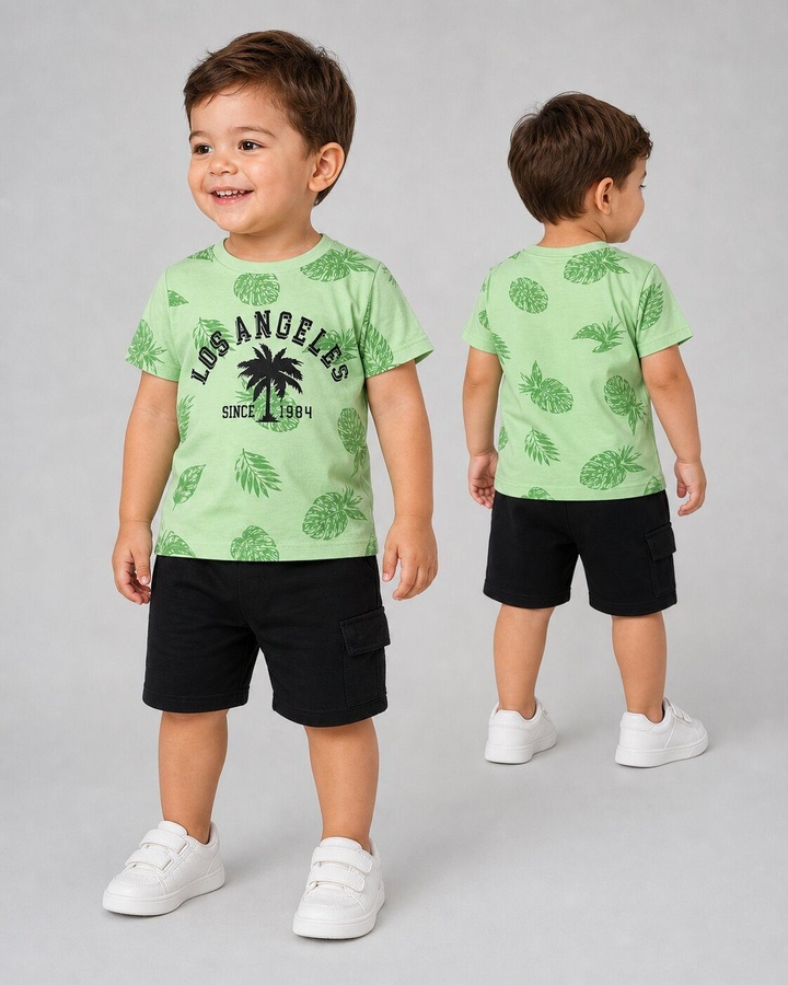 Los Angeles Green Shorts Set - Boy (Palm Graphic)