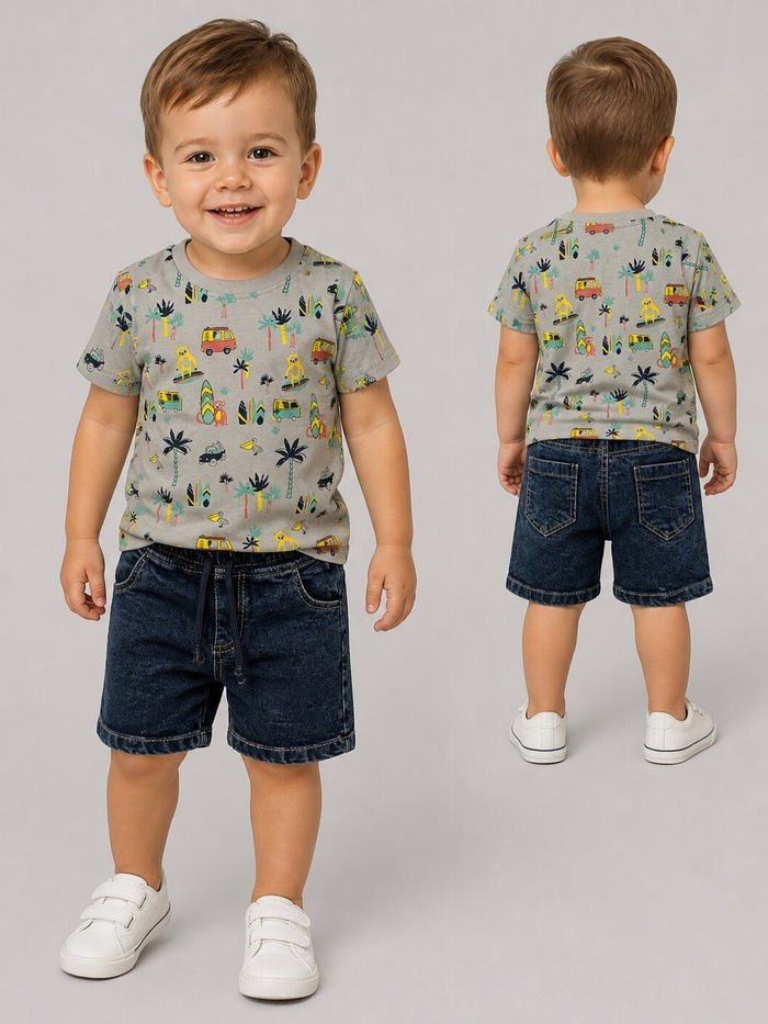 Travel Gray Shorts Set - Boy (Travel Motif Top)