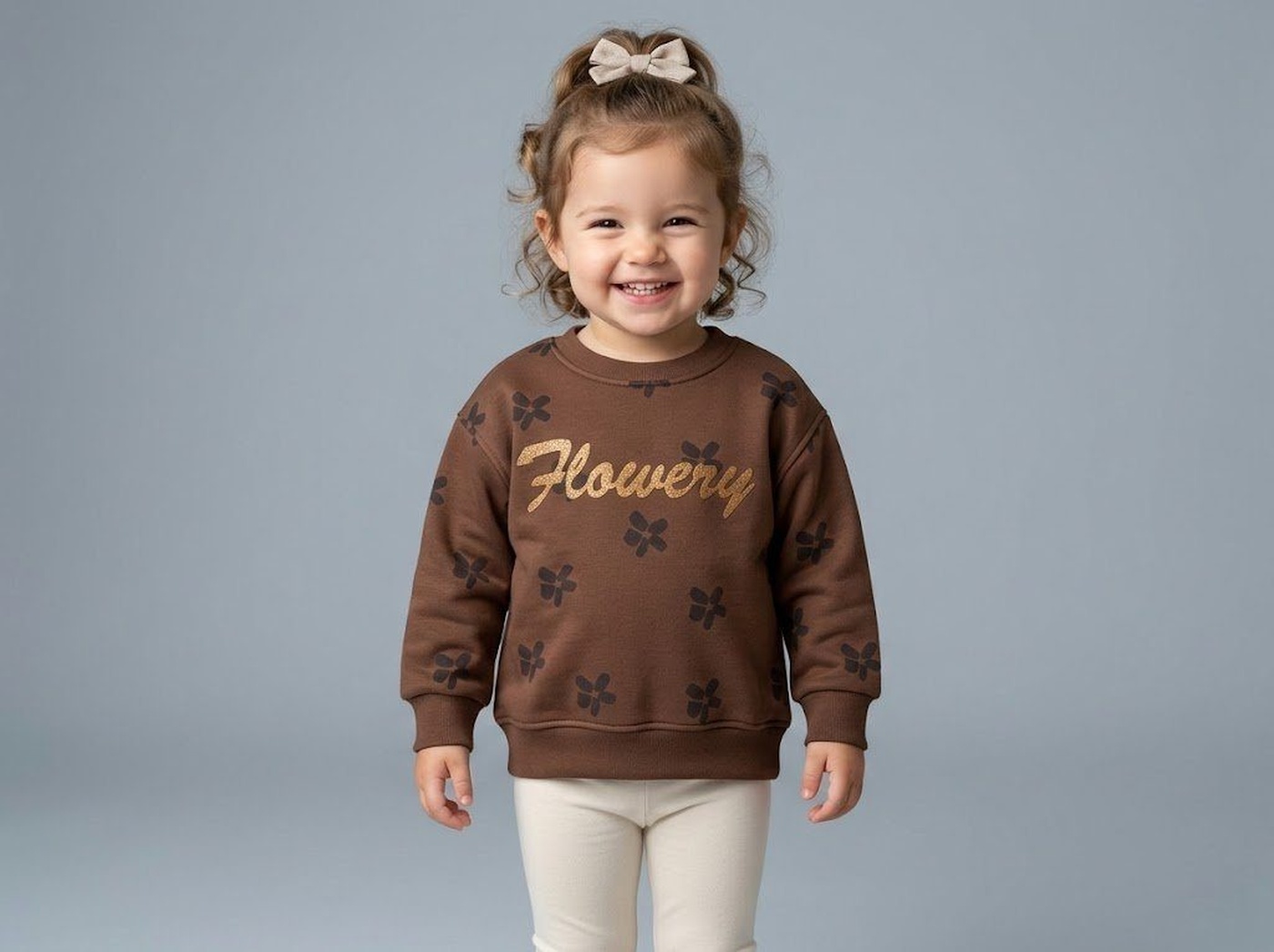 Flowery Sweatshirt Brown - Girl (Gold Text Embroidery)-05