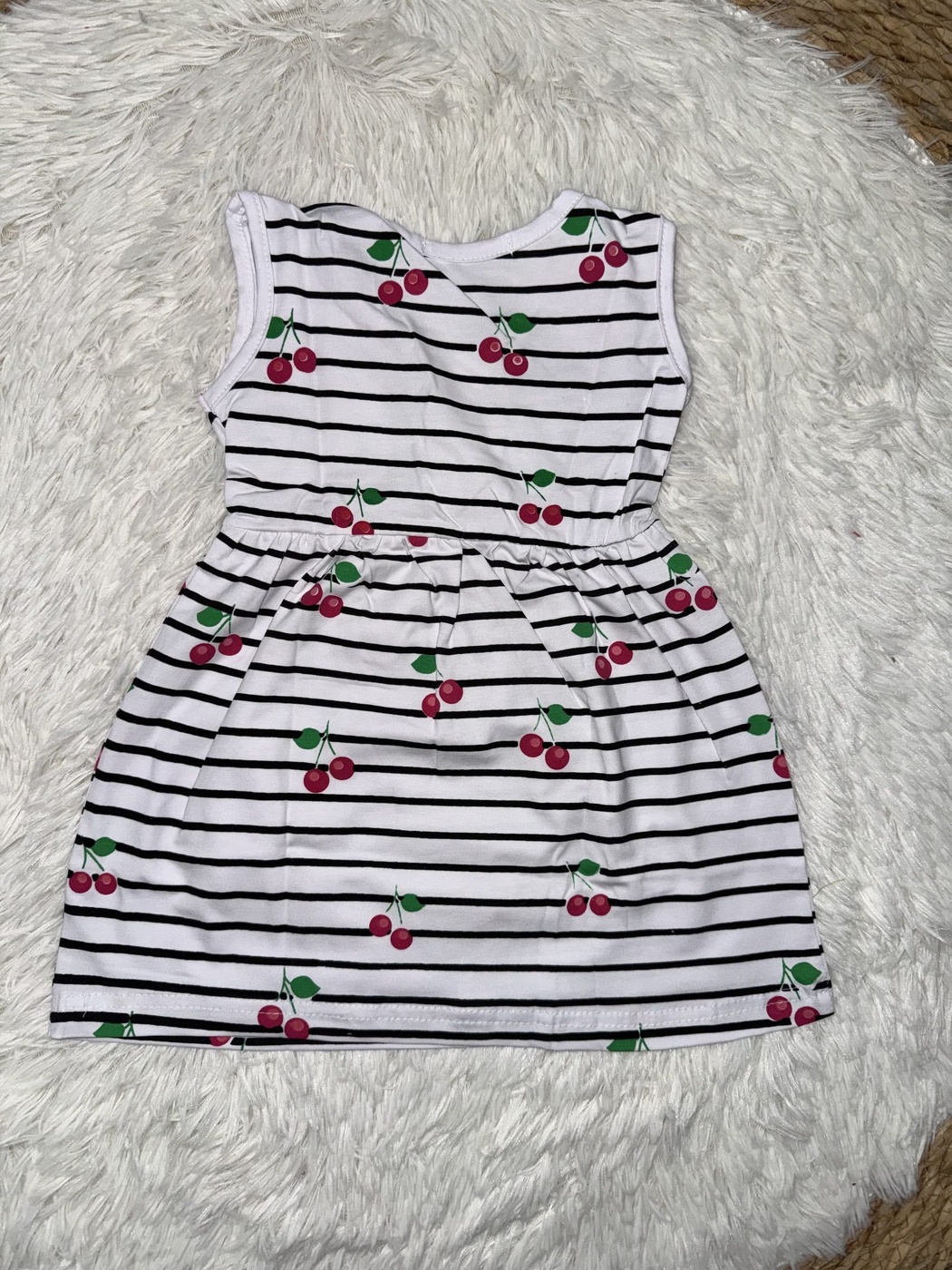 Brand Cherry Stripe White Dress - Girl (Cherry Pattern)-06