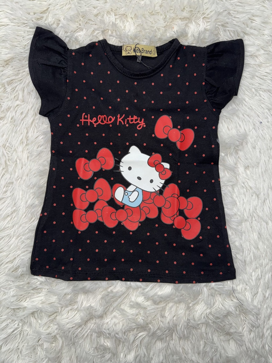 Hello Kitty Black Ruffle Sleeve Tee - Girl (Red Bow Graphic)-04