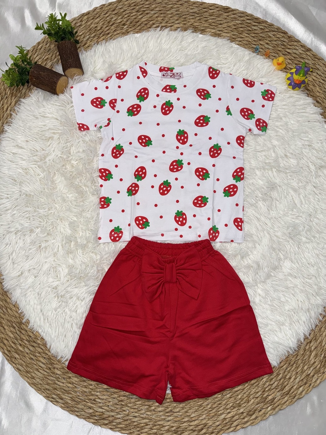 Strawberry Red Set - Girl (Bow Shorts)-10