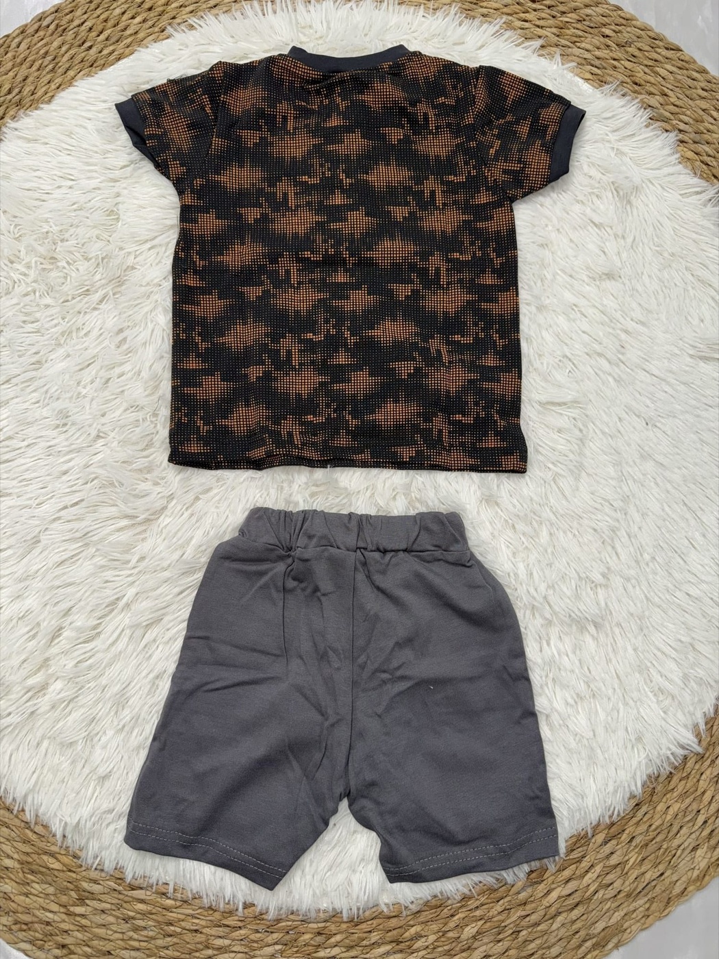 Patterned Black Polo Shorts Set - Boy (Contrast Gray Shorts)-9-12M