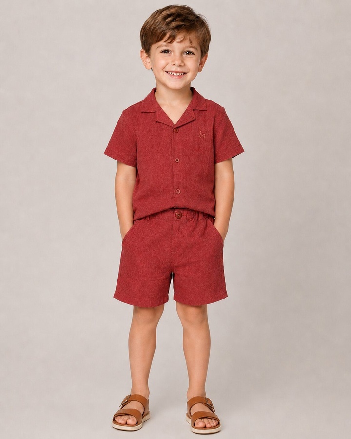Red Short Set - Boy (Button Shirt)